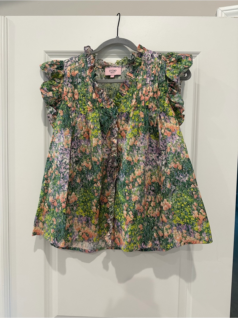 Uniqlo Green Floral Ruffle-Sleeve Girls Top